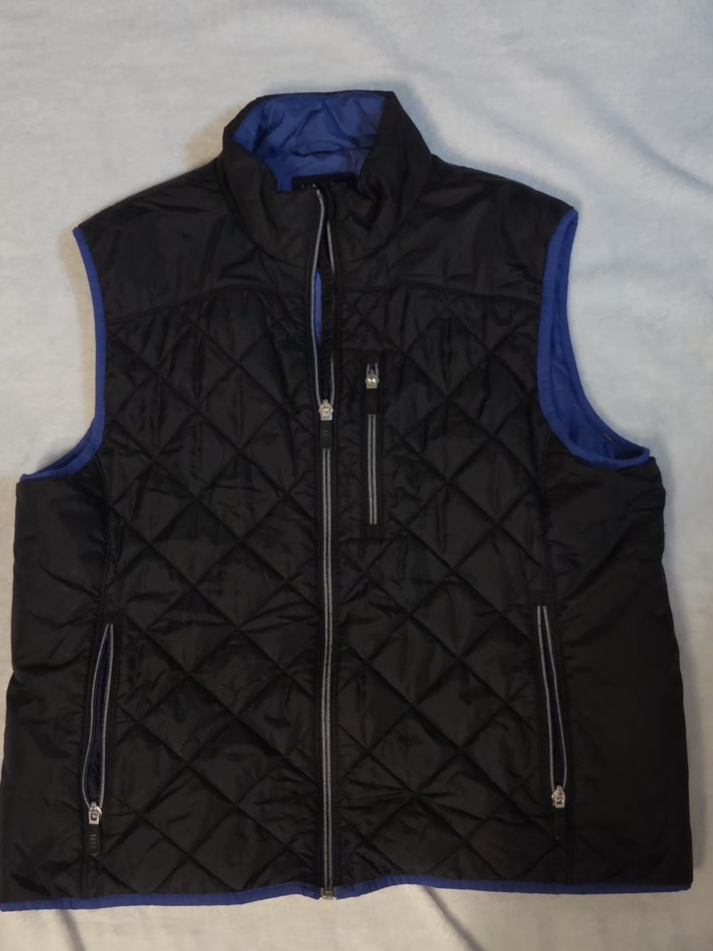 Lands' End Black Quilted Vest with Blue Trim